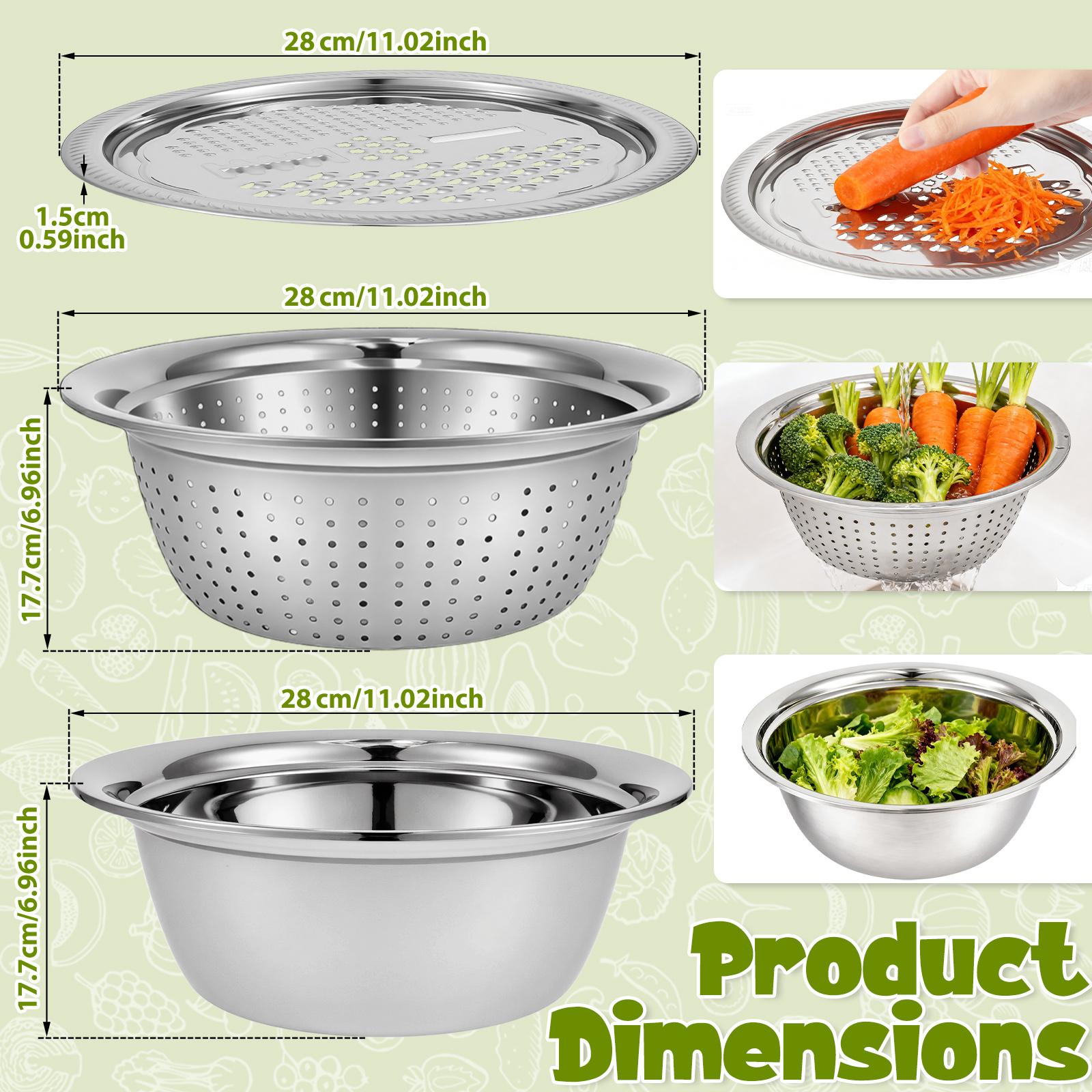 3Pcs Stainless Steel Drain Basket Kitchen Graters Cheese for Household Vegetable Washing A Leak Basin Dense Hole Rice Sieve