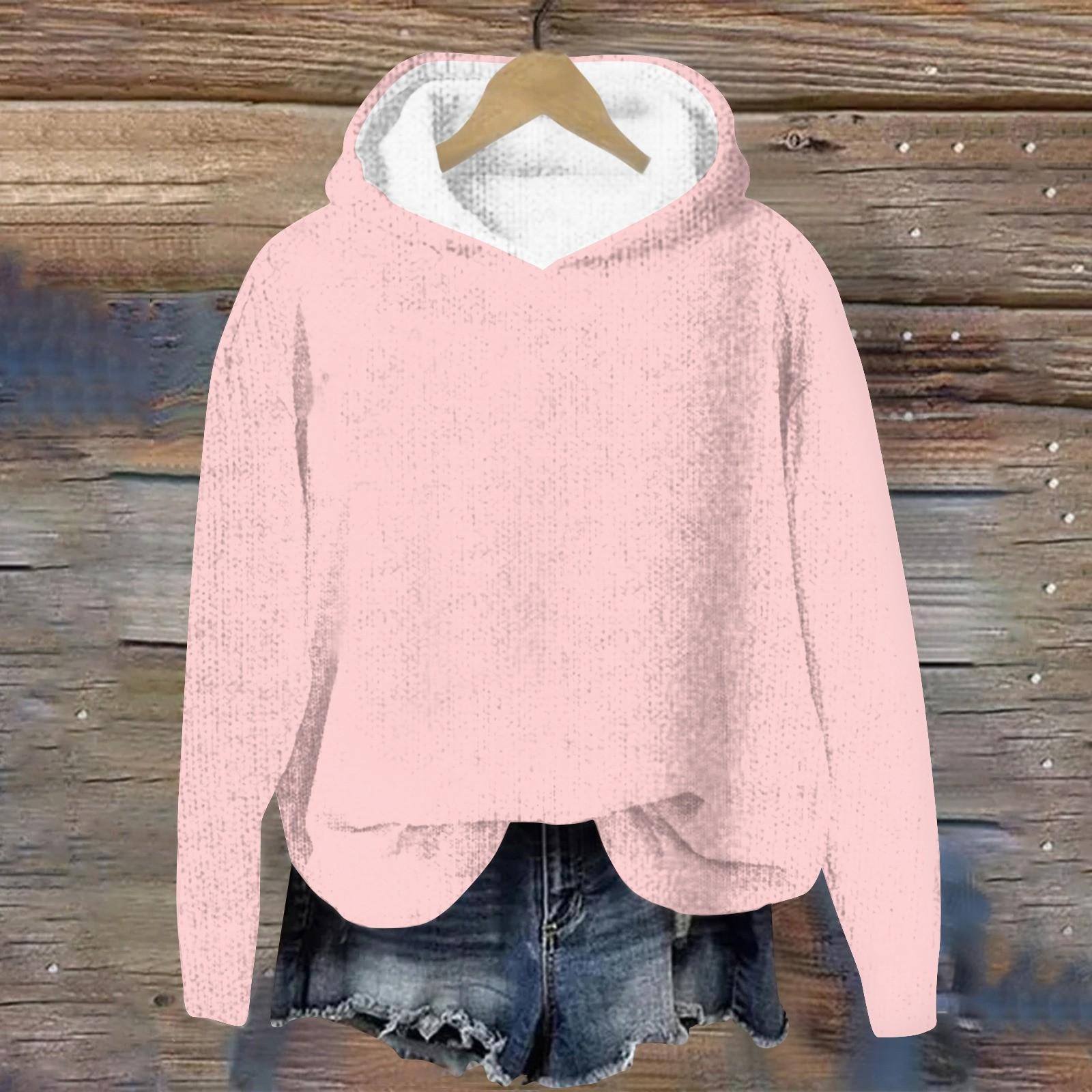 

Женский вязаный свитер, симпатичная рубашка, осенний свитер с круглым вырезом, топы, толстовка с капюшоном M розовый