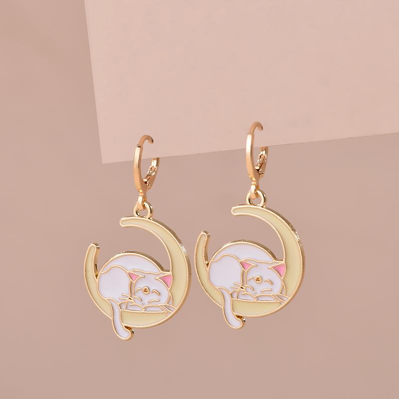 Colorful Aesthetic Animal Cat Rabbit Koi Dragon Earrings For Women Girls Enameled Delicate Gold Color Hoop Earrings Jewelry Gift