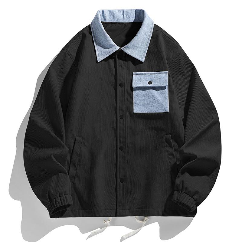 

Новая осенняя вельветовая джинсовая куртка с лацканами и карманами для мужчин, повседневная, модная 2XL чёрный