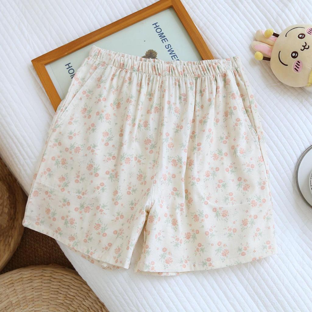 Women's Pure Cotton Double-Layer Gauze Printed Pajama Shorts - Summer Loose Fit, Versatile for Home or Outdoors