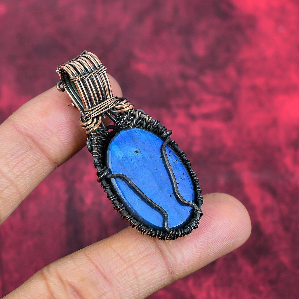 Labradorite Pendant Copper Wire Wrapped Pendant Natural Gemstone Pendant Copper Jewelry Handmade Pendant Wire Wrapped Jewelry Gifts for Him