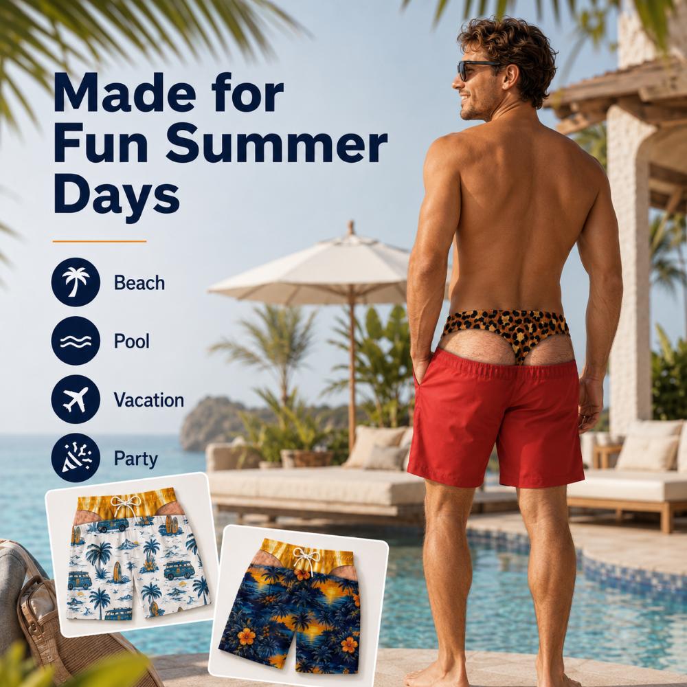 Pantaloncini da Spiaggia da Uomo Stampa Culo Peloso 3D Divertente Elastico Coulisse Novità Costume da Bagno Asciugatura Rapida Festa in Piscina Vacanza XXS-6XL