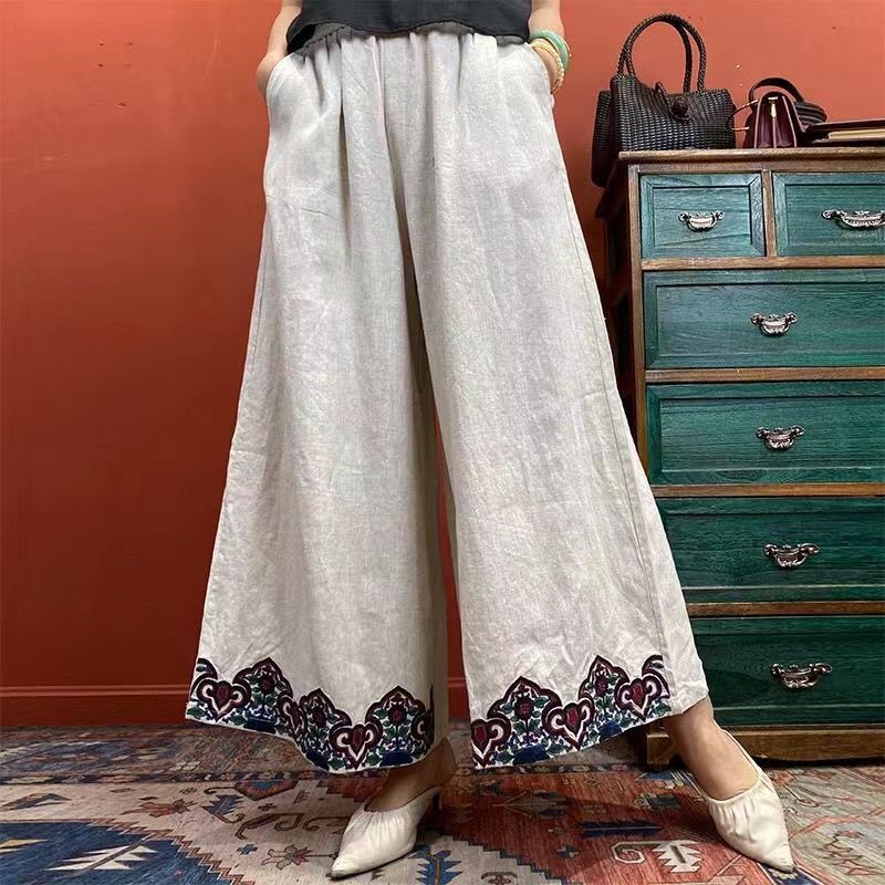 Summer Thin Wide Leg Pants Women Casual Cropped Pants High Waist Loose Straight Pants Female 2025