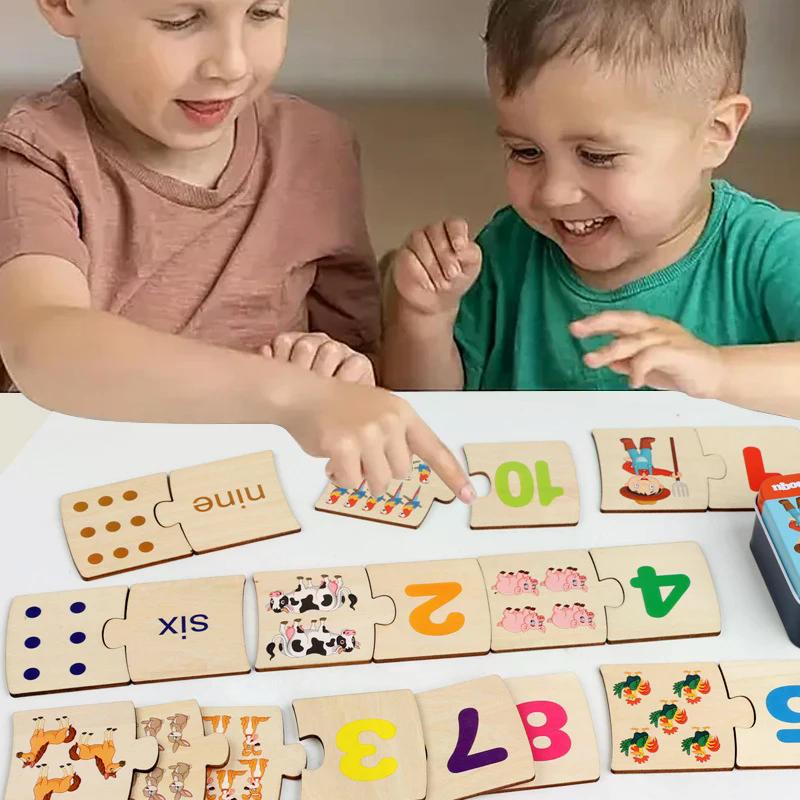 Scatola di Ferro per Bambini Illuminazione Numerica Puzzle di Legno con Animali e Cibo a Coppie Gioco di Allenamento al Pensiero Logico Giocattoli Educativi