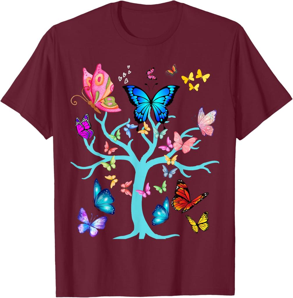 Butterfly Tree of Life Graphic Print Men Women Casual Short Sleeve T-Shirt Trip Casual Tee