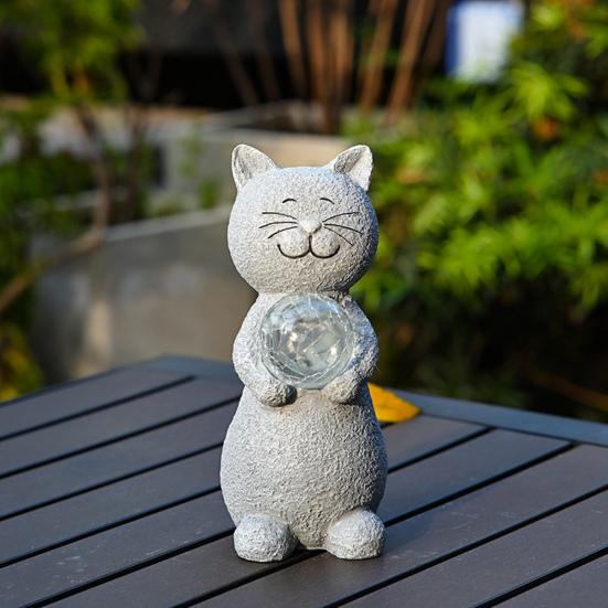 Cat Statue Solar Light Waterproof Garden Kitten Sculpture Lighted Kitten Statue Outdoor Landscape Lighting for Patio Yard Decoration