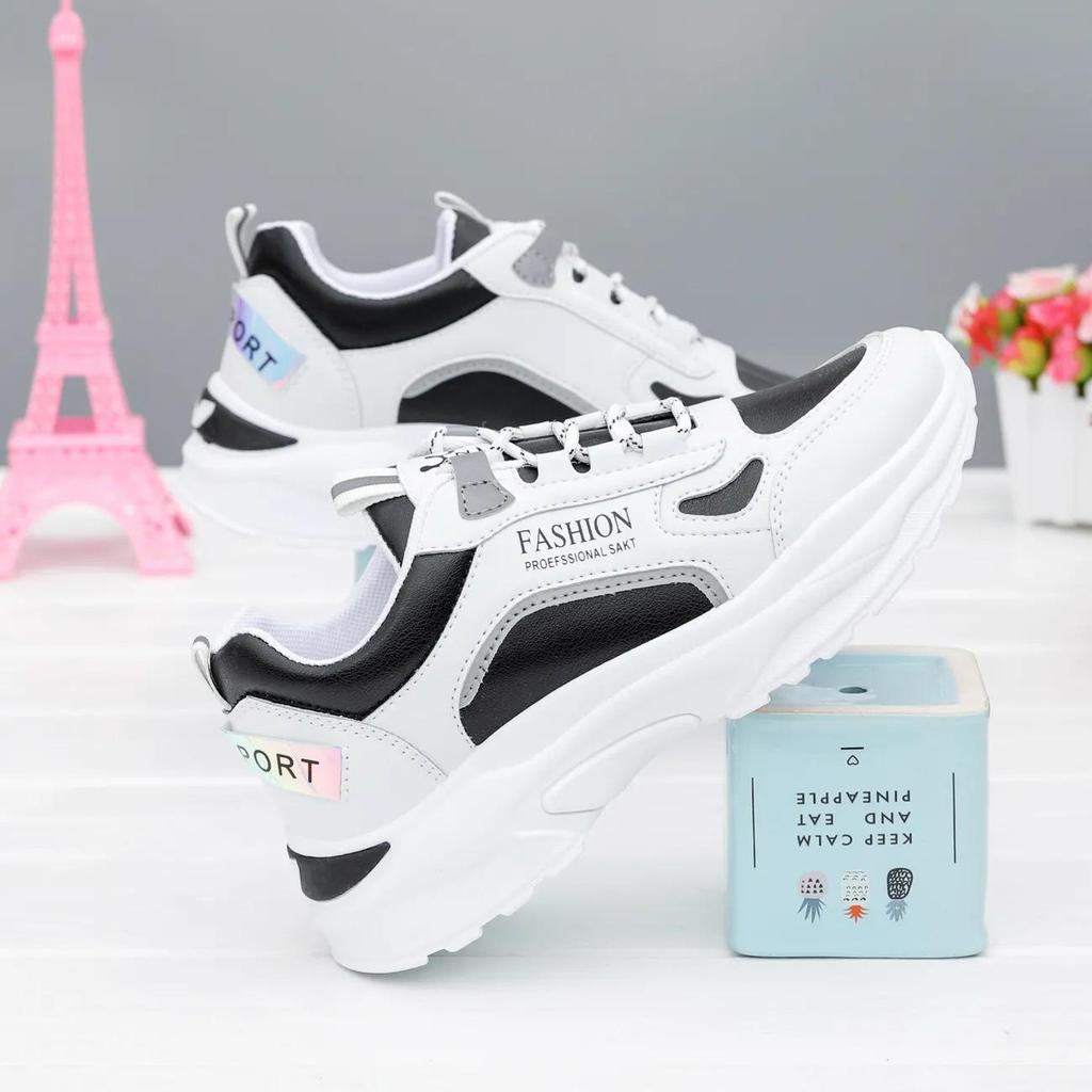 Dames 2025 Lente Leer Ademende Sneakers - Casual, Veelzijdig, Dikke Zool Dad Shoes