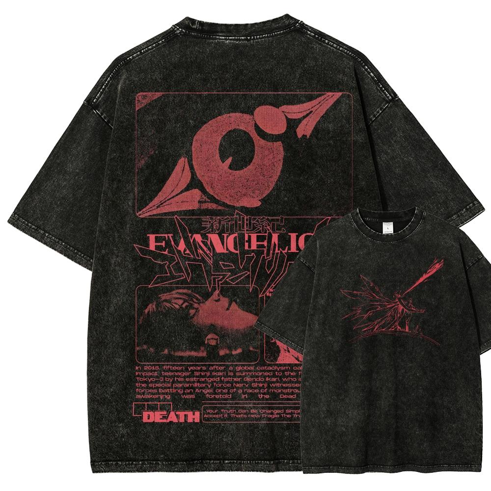 Neon Genesis Evangelion Anime Lover Washed T-shirt Year Round Clothing High Quality Personality Clothes Plus Size Unisex New Model Couples Tee