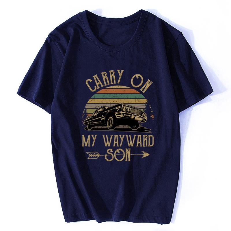 T-shirt Surnaturel Vintage Homme Carry On My Wayward Son Gris Foncé T-shirt Unique Coton T-shirt Streetwear