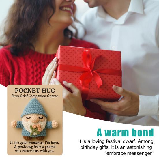 Kapesní objetí Skřítek Ručně háčkovaný skřítek s inspirativní pozitivní kartičkou Mini společník proti stresu Povzbuzující dárky pro rodinu a přátele