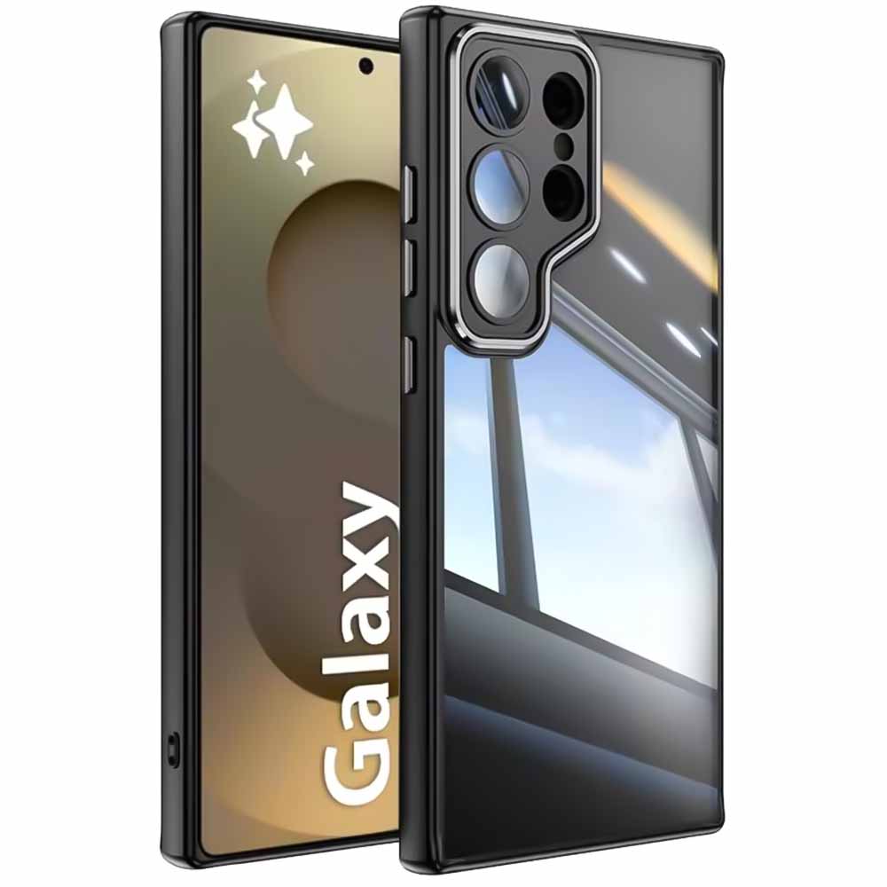 

Metal Armor Transparent Phone Case For Samsung S26 Ultra S24 Plus S23 FE S25 Edge Anti-Fall Tempered Glass Lens Protector Cover Galaxy S24