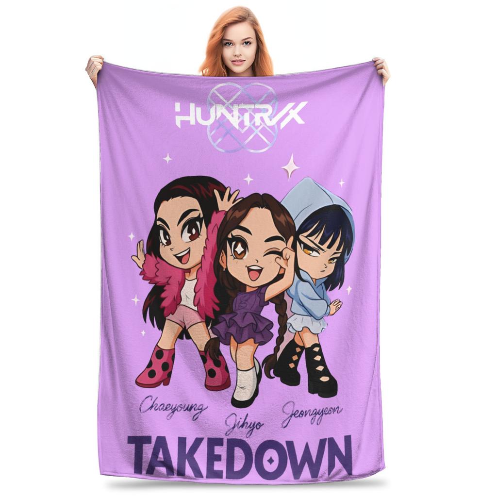 Kpop Lovci démonů Zoey Huntrix Přikrývky Plyšová z korálového rouna Super měkká přehozová deka na postel, pohovku, do ložnice, prošívaná