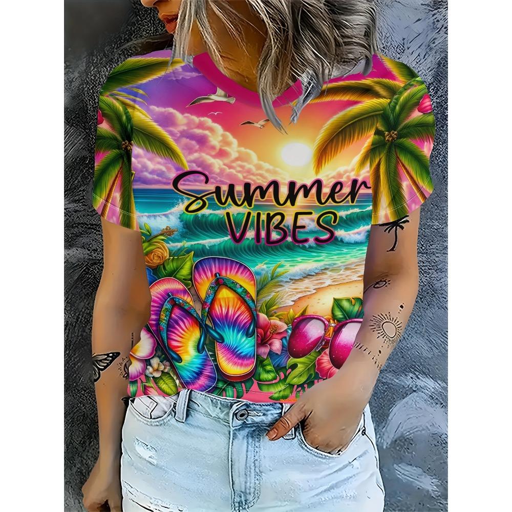 Tropical Sunset & Flip-Flop Print Design for Casual Daily Wear