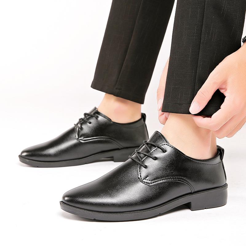 Business Leather Shoes Men's Black Casual Shoes Simple Fashion Best Man Wedding Shoes Versatile Lace-up Soft Sole Non-slip Men's Shoes