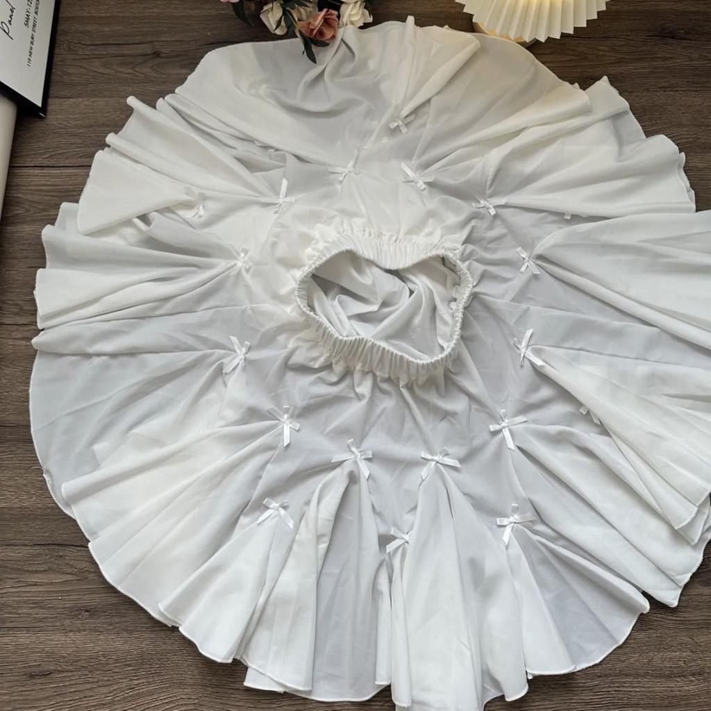Elegant Ballet Style White Bow Skirt Women's Early Autumn Winter New High Waist A-line Cute Fluffy Flounced Cake Skirt