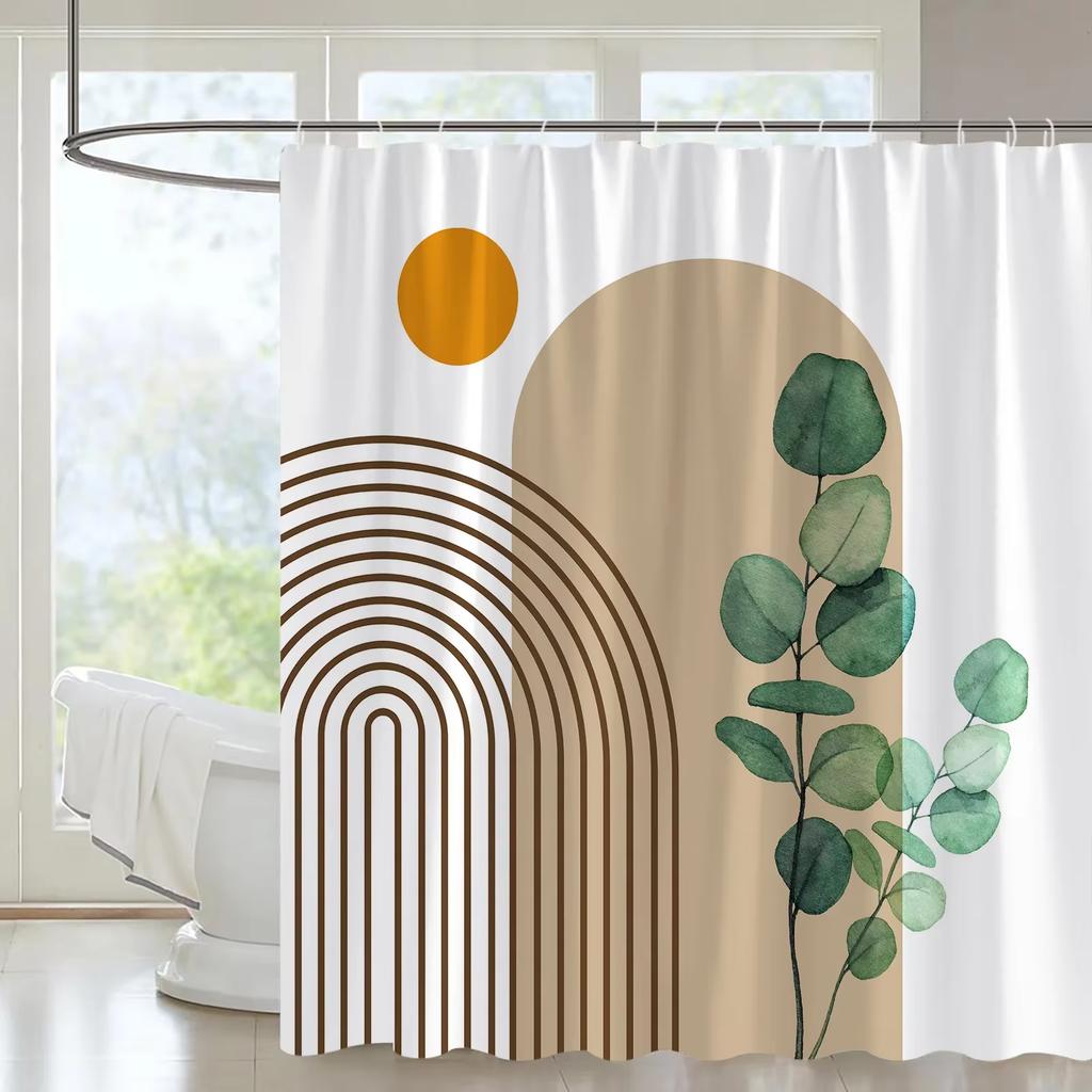 Abstract Geometric Shower Curtain Creative Line Graphics Red Lattice Fabric Printing Bathroom Accessories Bathroom Curtains Set