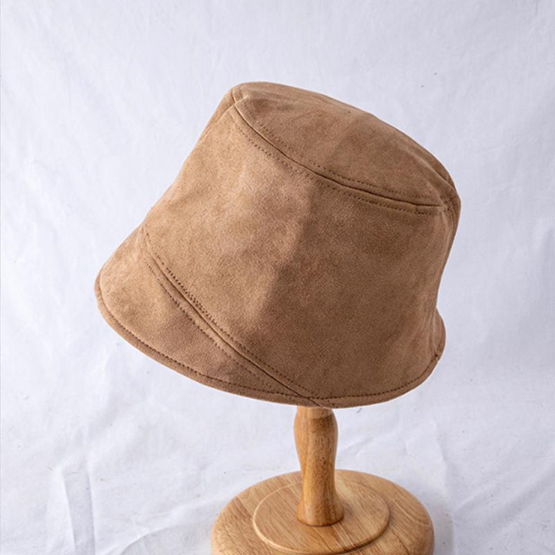 Korean Suede Bucket Hat for Women Solid Color Foldable Fisherman Cap Outdoor Sunscreen Female Panama Sun Hats