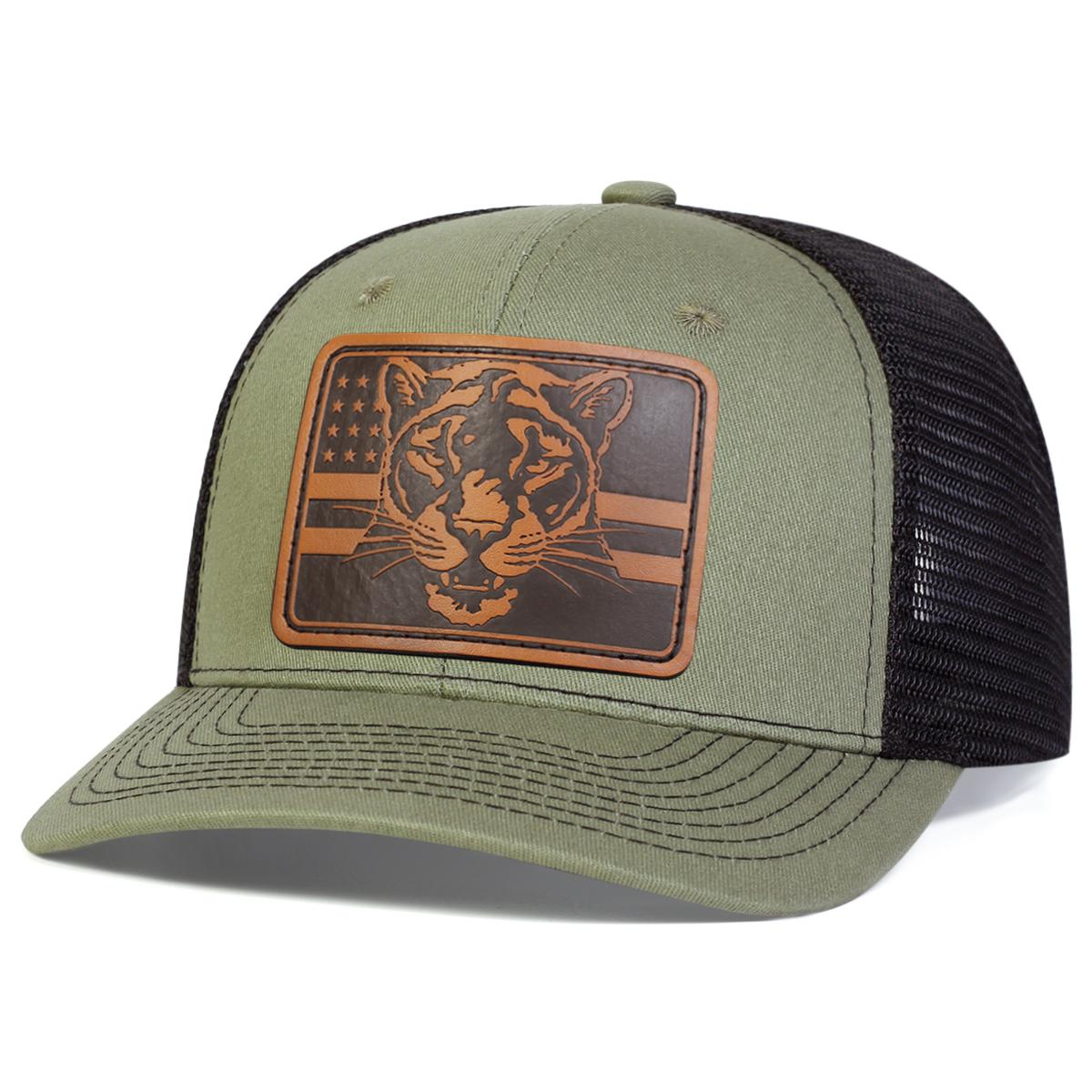 

Unisex Brown Flag Tiger Head Leather Label Baseball Net Caps Spring And Summer Outdoor Adjustable Casual Hats Sunscreen Hat