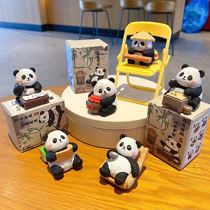 Eight Elegant Panda Car Ornament - Cute Resin Figurine for Desktop Decoration