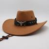 Bull Head Leather Top Hat, Ethnic Western Cowboy Hat, Retro Equestrian Hat For Men And Women