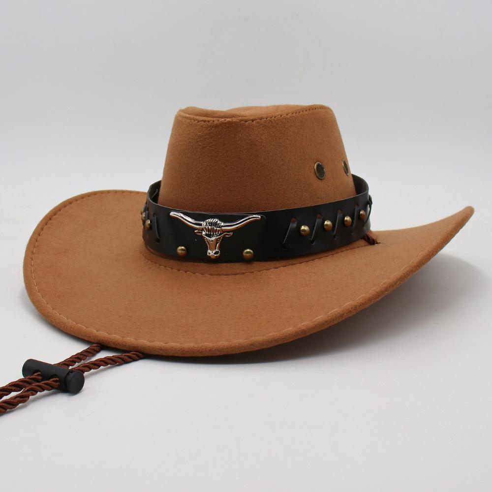 Bull Head Leather Top Hat, Ethnic Western Cowboy Hat, Retro Equestrian Hat For Men And Women