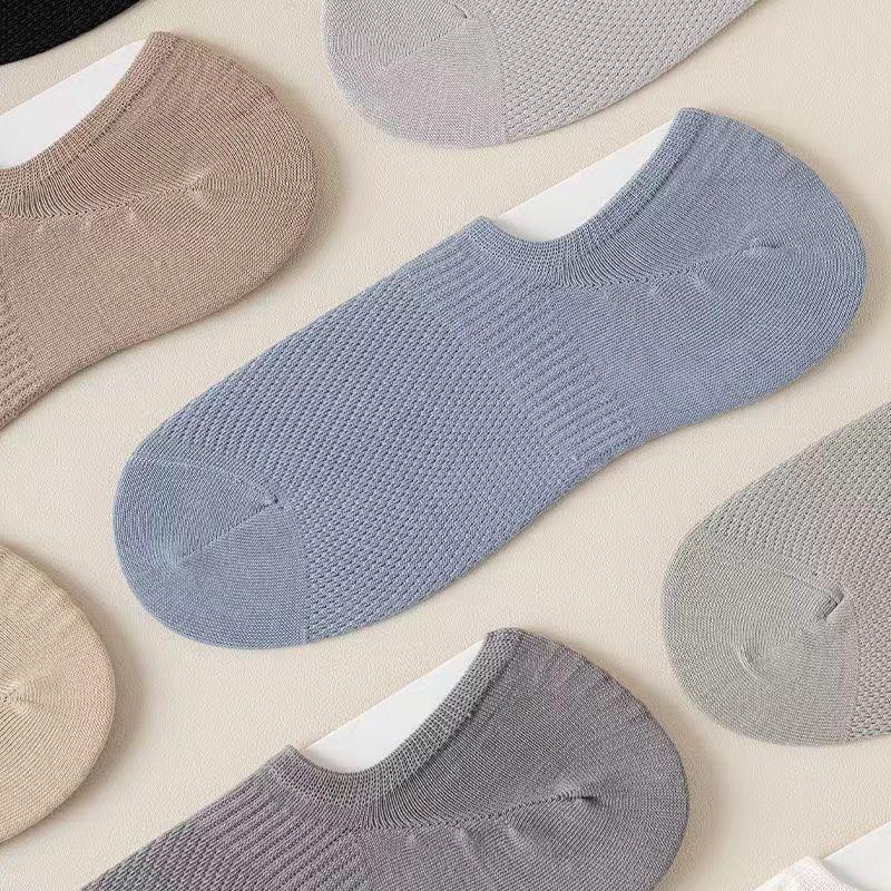 Men's Summer Mesh Breathable Cotton No-Slip Heel-Less Low-Cut Invisible Socks