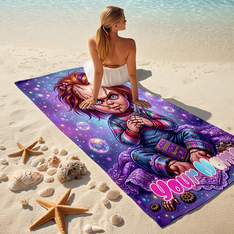 1PC Custom Name "Chucky's Bubble Adventure" Beach Towel Highly Absorbent And Sand-Resistant Towel for Swimming, Pool, Yoga, And Travel Lightweight