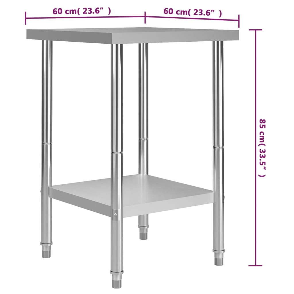 Stainless Steel Kitchen Work Table 60 x 60 x 85 cm