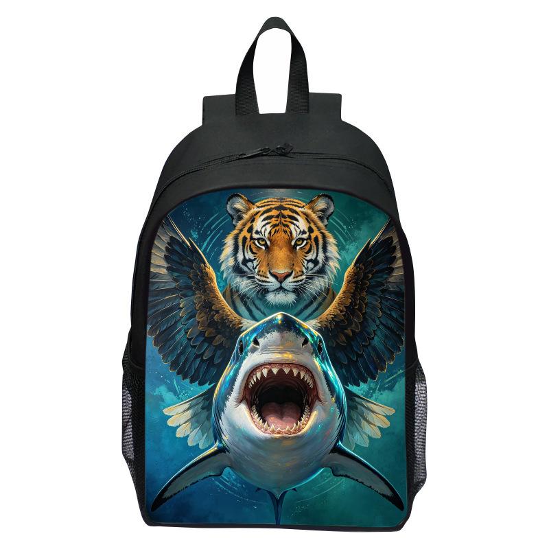 Shark Underwater World Eagle Print Backpack for Kids, Cartoon Double Shoulder School Bag, Lightweight Casual Daypack