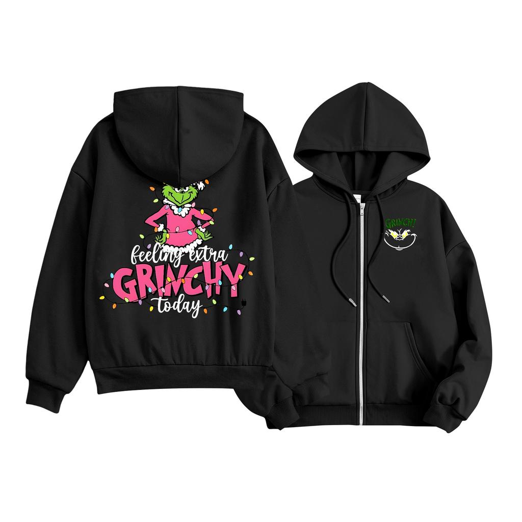 Kids Fashion Lightweight Long Sleeve Zipper Hoodie Christmas Printed Hoodie With Pockets