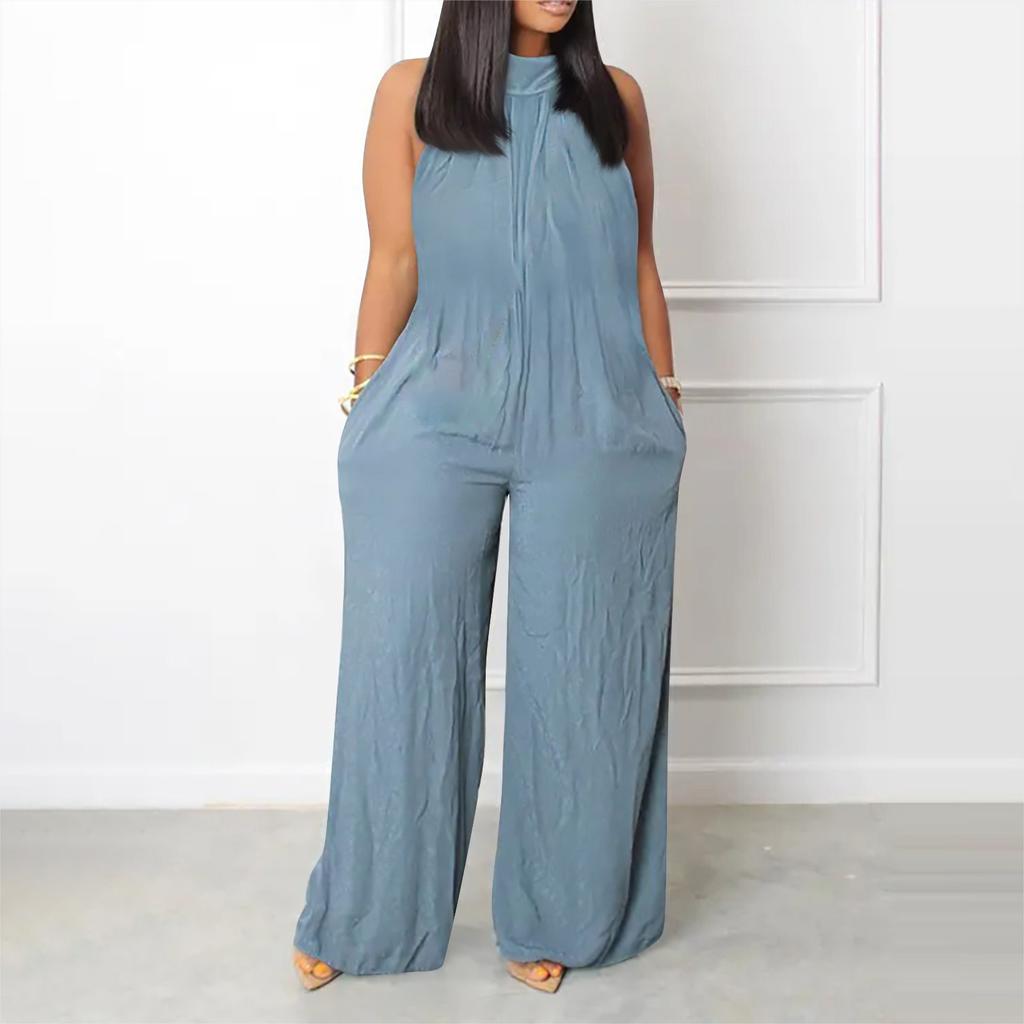 Women's Plus Size Jumpsuit Summer Beach Sleeveless Color Casual Fashion Wide Leg Jumpsuit