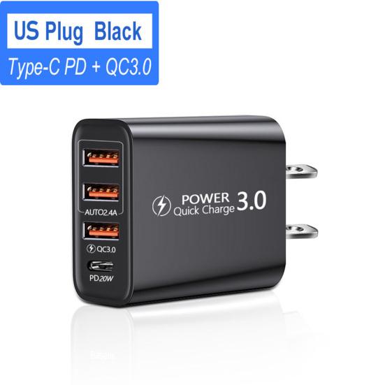 USB-Ladegerät Mehrere Anschlüsse Stabile Ausgabe US-Stecker Hocheffizientes Schnellladegerät PD20W 3USB und Typ-C Ladekopf Handyzubehör