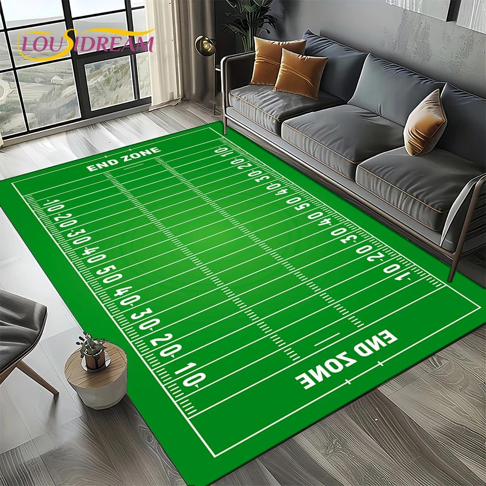 3D Rugbyfeld Rugby 2025 American Football Cartoon Teppich für Wohnzimmer Schlafzimmer Zuhause Sofa Dekoration, Teppich Rutschfeste Fußmatte
