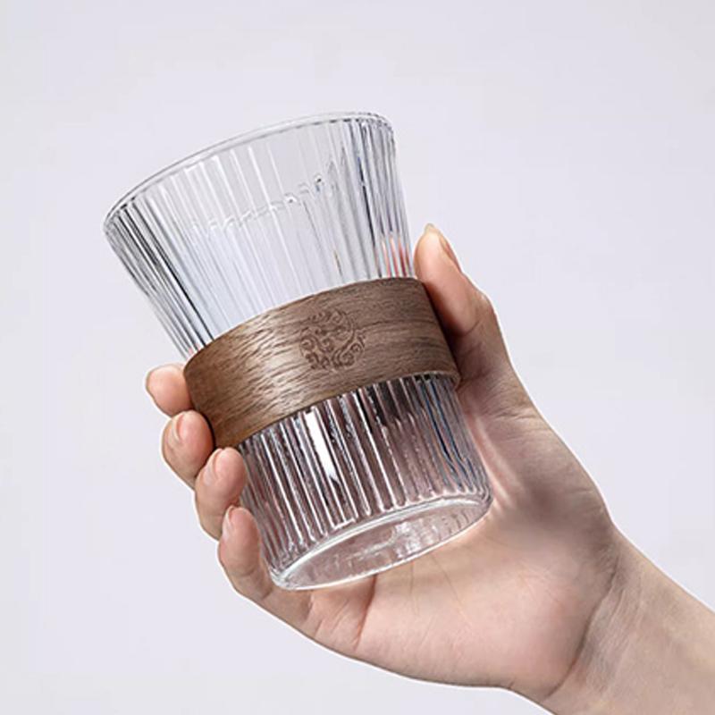 Japanese Vertical Pattern Milk Glass Tea Cup Transparent Wine Glass Anti-Scalding Insulation Brewing Fair Cup Coffee Drinkware