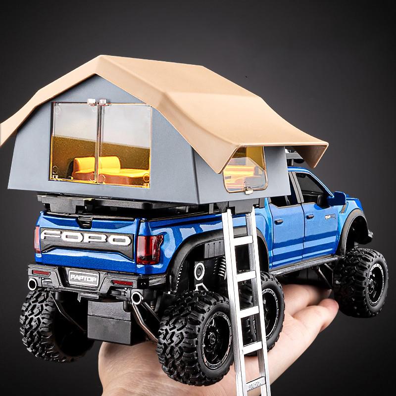 1/24 Ford Raptor Pickup Truck Model, Removable Simulated Alloy RV, Off-road Toy Car with Sound and Light, Boy's Birthday Gift