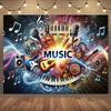 Vibrant Music Notes Backdrop Musical Instruments Rock Party Background for Photoshoot