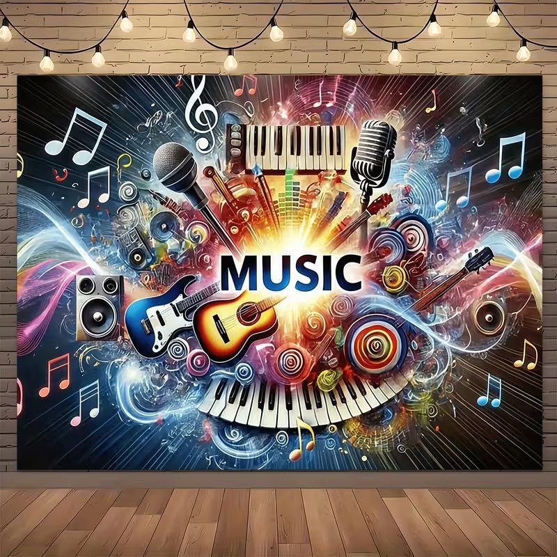 Vibrant Music Notes Backdrop Musical Instruments Rock Party Background for Photoshoot