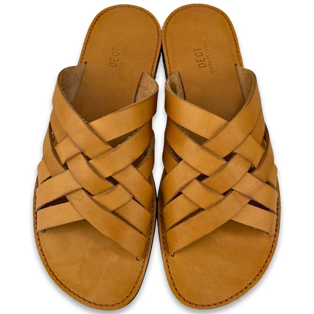 Made in Genuine Lightweight [Dect] Men's Sandals, Leather, Japan, Leather, Cowhide, (Camel, LL)