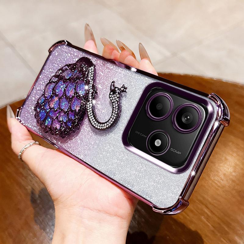 KEYSION Shockproof Plating TPU Phone Case for Remdi Note 14 4G 5G Glitter Jewelled Swan Kickstand Cover for Redmi Note 14