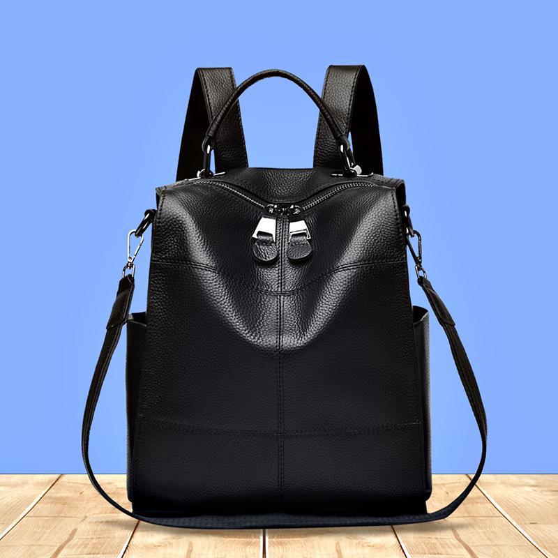 Women's Genuine Leather Top Grain Cowhide Backpack - Trendy Large Capacity Double Shoulder Bag 2025