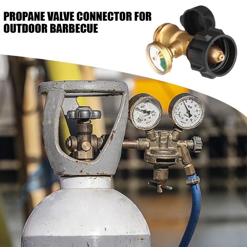 Weather Resistant Brass Connector Propane Adapter with Gauge Outdoor Propane Level Meter BBQ Grilling Accessories