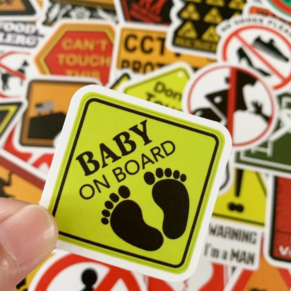 50 Waterproof and Removable Warning Warning Signs Luggage Trolley Case Motorcycle Car Stickers Waterproof Graffiti Stickers Removable