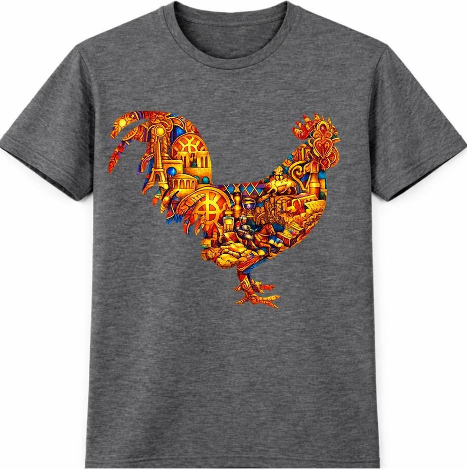 Rooster T Shirt Mosaic Art Graphic Tee Colorful Chicken Farm Country Design Top