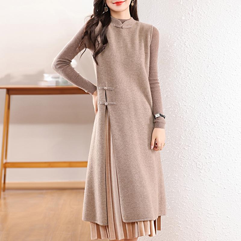 

Женское кашемировое платье Qinghe кашемир 30% кашемир 70% шерсть осенне-зимняя кашемировая юбка мягкая и теплая XL коричневый