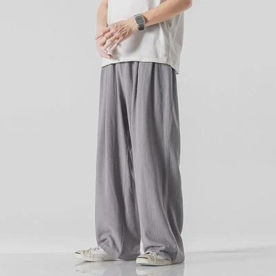 Men's Cotton & Linen Wide-Leg Summer Trousers - Lightweight, Loose-Fit, Chinese Style.