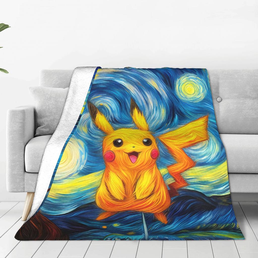 Pokemon Charmander Blankets Van Gogh's Oil Painting Style Warm Fluffy Plush Bedding Throws For Child Outdoor Bedspread Bed Cover