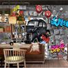 Large Wall Murals Retro European 3D Brick Wall Mural Car Graffiti Mural Wallpaper