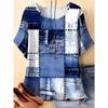 Summer Casual Women's Faux Denim Patchwork Print Short Sleeve O-Neck Fashion T-Shirt Vintage Tops Loose Elegant Women's Clothes