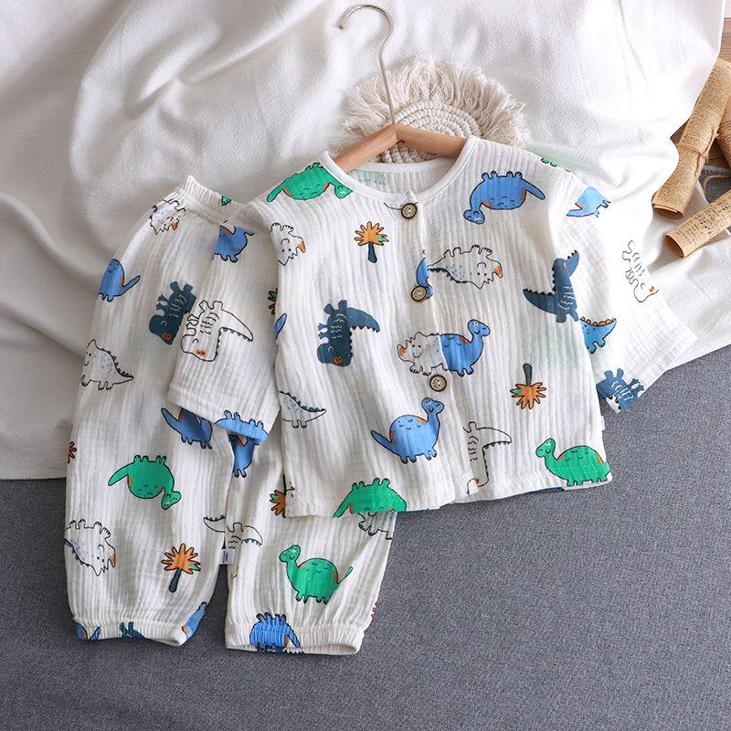 Baby Home Clothes Set Pure Cotton Summer Thin Children's Baby Pajamas Breathable Air Conditioning Clothes